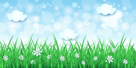 Spring background with sky and grass, vector のイラスト素材