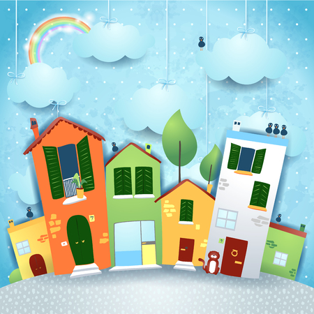 City road in cartoon stile, by day.のイラスト素材