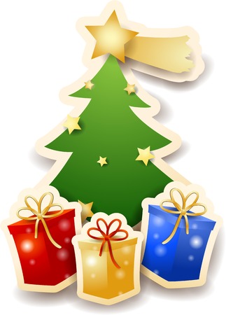 Christmas tree with gifts on white background.のイラスト素材