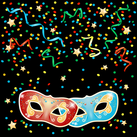Party illustration with masks on black background. Vector illustration eps10のイラスト素材