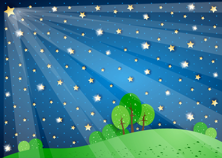 Surreal landscape with big star and lights, vector illustration eps10のイラスト素材