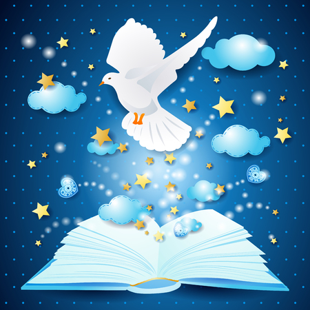 Magic book with dove, vector illustration eps10のイラスト素材