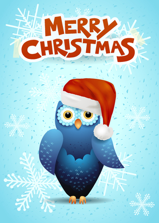 Christmas card with cute owl and Santa's hat. Vector illustration eps10のイラスト素材