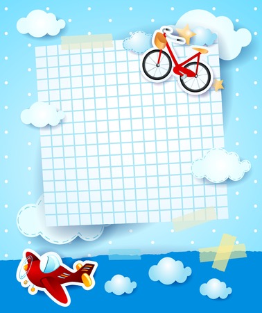 Baby shower invitation with airplane and bike. Vector illustrationのイラスト素材