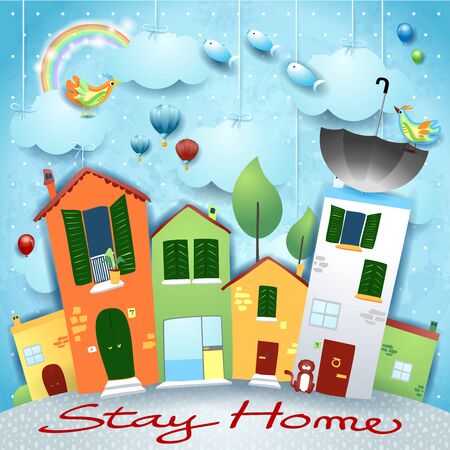 Stay home, concept art. Cityscape, vector illustration eps10のイラスト素材