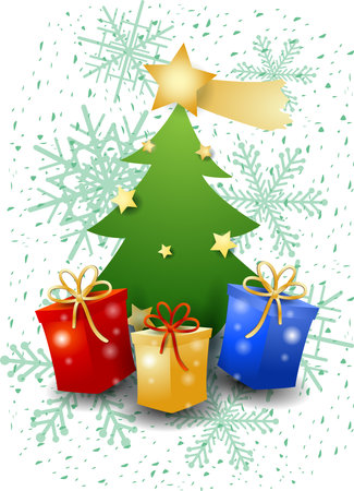 Christmas illustration with tree, gift and snowflake on white background. Vector eps10のイラスト素材