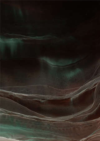 Abstract glowing background with black, brown and green colors. Beautiful smudges and stains made with alcohol ink. Fluid art with dark texture resembles Northern lights, night sky, smoke and stone.の写真素材