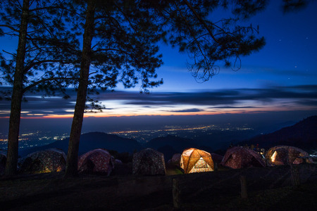 Night view doi angkhang mountain, Chiang Mai, Thailand.の写真素材