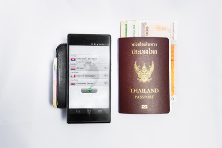 Smartphone translate &Passport travel to cambodiaの写真素材