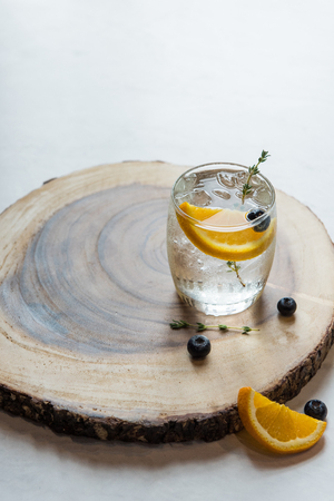 Fresh cocktail with Lemon soda, lime, lemon on the table.の写真素材