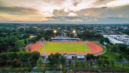 LAMPHUN,THAILAND JUL 30,2017: Arial view Sport Stadium at lamphun, Thailand.のeditorial素材
