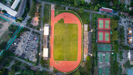 LAMPHUN,THAILAND JUL 30,2017: Arial view Sport Stadium at lamphun, Thailand.のeditorial素材