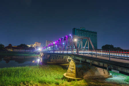The color of the lights on the Iron Bridge North in Chiang Mai, Thailand..の写真素材