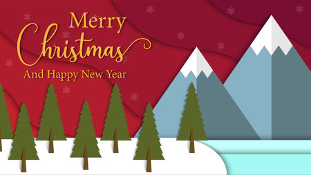 Merry christmas and happy new year 2021 paper art greeting card illustration Free Vectorのイラスト素材
