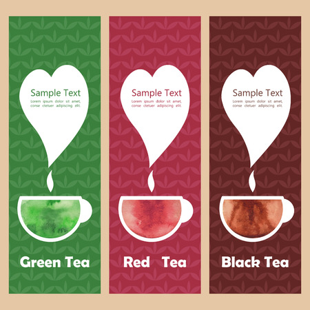 Set fliers with watercolour cup of teaのイラスト素材