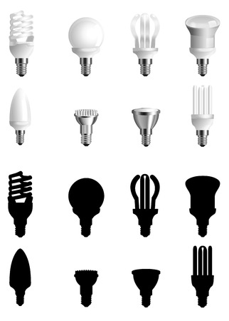 Set 8 energy saving lamps with outlinesのイラスト素材