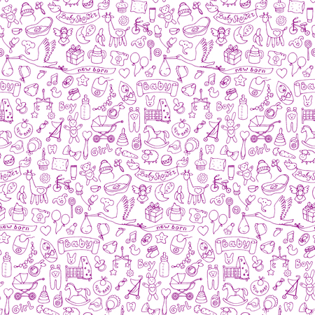 Seamless hand drawn doodle baby patternのイラスト素材