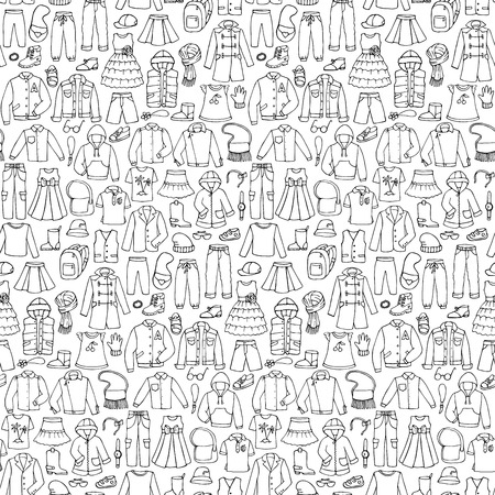Seamless hand drawn doodle pattern with childish clothesのイラスト素材