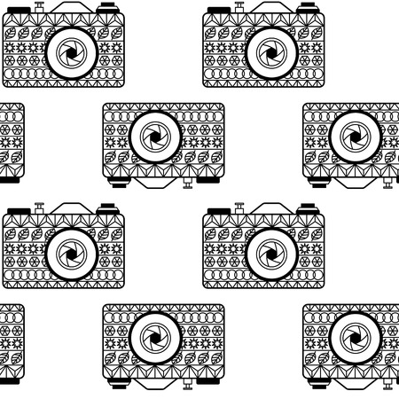 Seamless pattern with abstract ornamental camerasのイラスト素材
