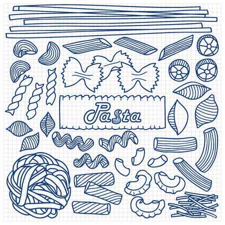 Different types of pasta on squared backgroundのイラスト素材