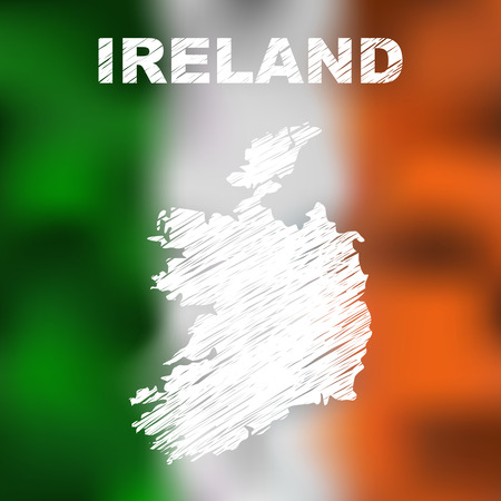 Abstract irish map on flag background. Vector illustration of abstract irish map and flag. Map of Irelandのイラスト素材