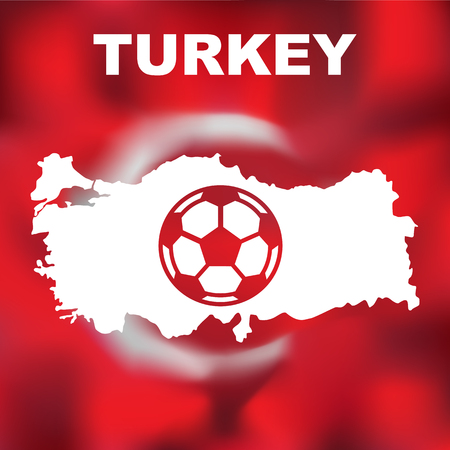 Abstract turkish map with football on flag background. Vector illustration of abstract turkish map and flag. Map of Turkeyのイラスト素材