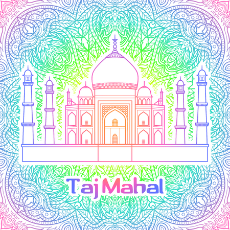 India pattern with Taj Mahal on floral mandala background.のイラスト素材