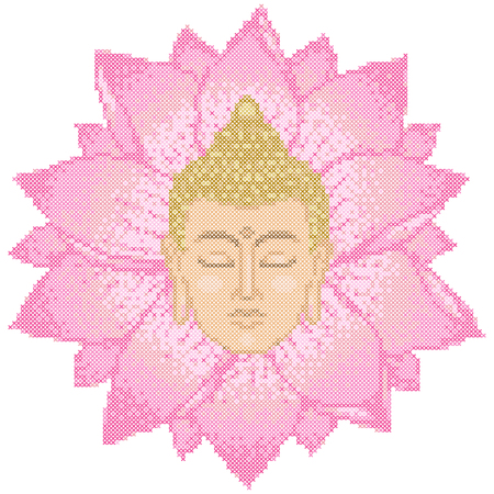 Buddha Head and Lotus Cross Stitchのイラスト素材