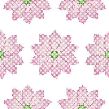 Cross Stitch Lotus Seamless Patternのイラスト素材