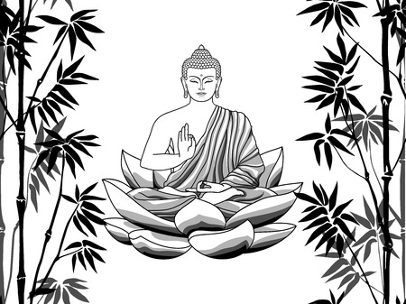 Bamboo and Buddha Seamless Patternのイラスト素材