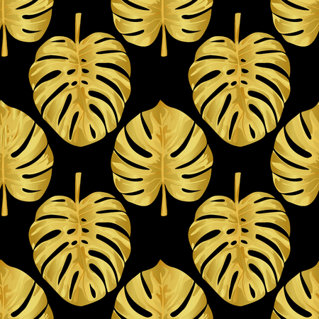 Gold Monstera Seamless Patternのイラスト素材