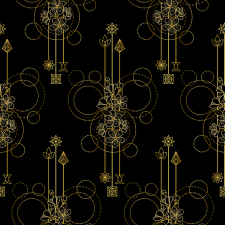 Gold Cherry Flowers Seamless Patternのイラスト素材