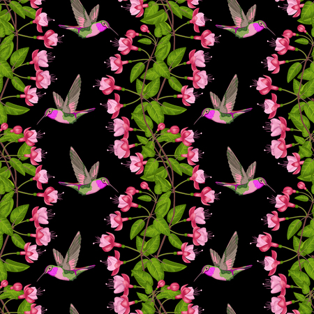 Fuchsia and Hummingbird Seamless Patternのイラスト素材
