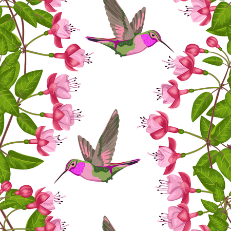 Fuchsia and Hummingbird Seamless Patternのイラスト素材