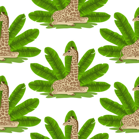 Giraffe and Banana Fan Seamless Patternのイラスト素材