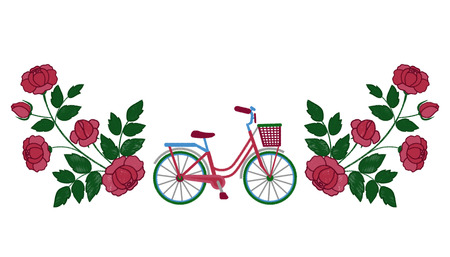 Bike and roses embroidery patternのイラスト素材