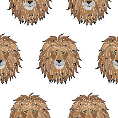 Embroidery Lion Seamless Patternのイラスト素材