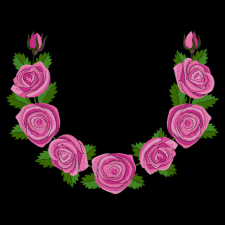 Roses Embroidery Circle Compositionのイラスト素材