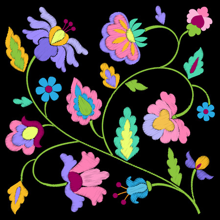 Fantasy Flowers Embroidery Patternのイラスト素材