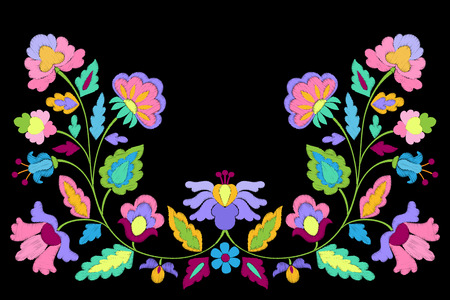 Fantasy Flowers Embroidery Symmetric Patternのイラスト素材