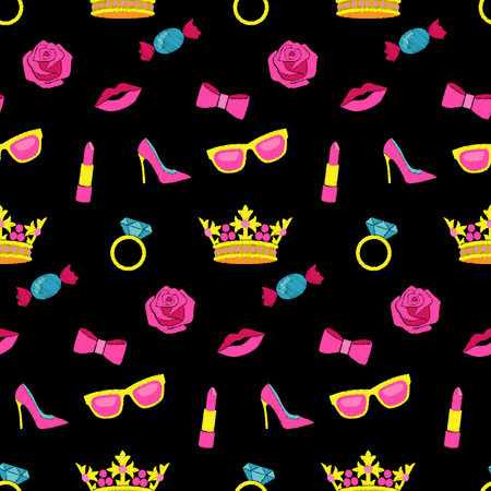 Girl fashion embroidery seamless patternのイラスト素材