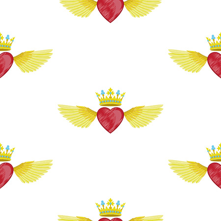 Heart and Wings Embroidery Seamless Patternのイラスト素材