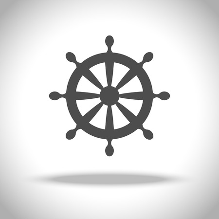 Ship steering wheel icon with shadow in white background.のイラスト素材