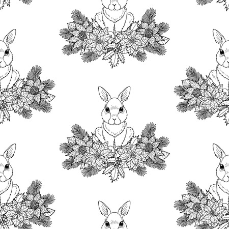 Winter Seamless Pattern with Rabbitのイラスト素材