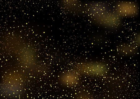 Gold glitter A4 horizon pattern on black background. Golden festive confetti. Abstract galaxy with nebulae and gold stars.のイラスト素材