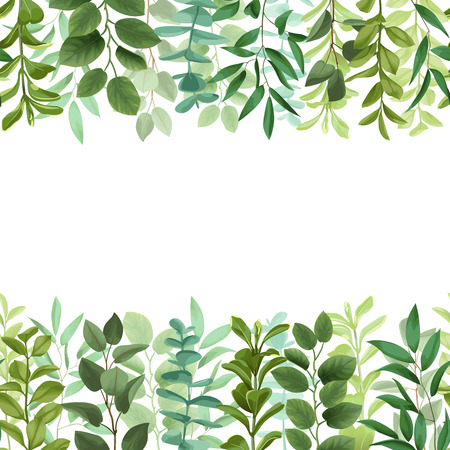 Greenery leaf seamless double border illustration on white background.のイラスト素材