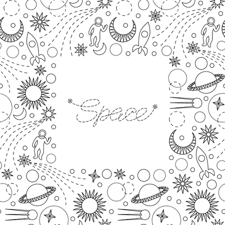 Space Doodle Seamless Frameのイラスト素材