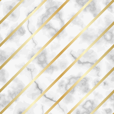 Vector marble seamless pattern with golden geometric diagonal lines, white marbling surface, modern luxurious background, luxury wallpaper.のイラスト素材
