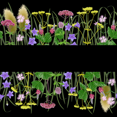 Seamless border with seven herbs of autumn equinox. Japanese wallpaper, repeat backdrop for Shubun no hi greeting, birthday cards, wedding inviration, covers and posters, textile prints.のイラスト素材