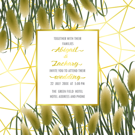 Download Template Wedding Invitation Card On Gold Geometric Background With Miscanthus In Watercolor Style Square Mock Up Template For Greeting Birthday Cards Invites Covers And Posters With Text Place Royalty Free Vector Graphics PSD Mockup Templates